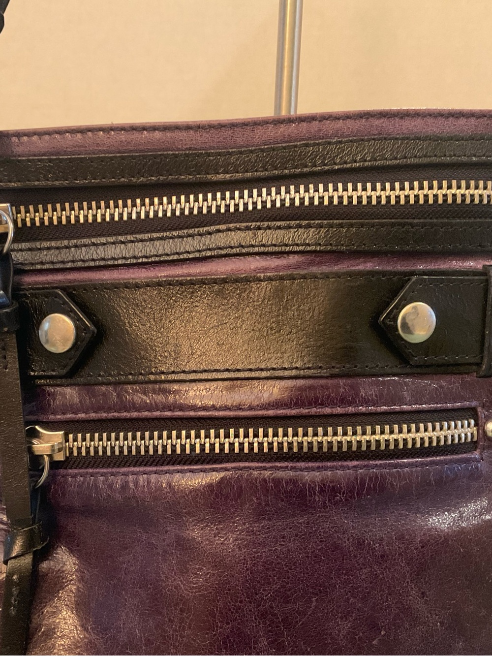 TANO POLISHED PURPLE LEATHER CROSSBODY WITH BLACK TRIM JOINTED CROSSBODY STRAP - Picture 9 of 15